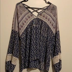 Blue floral sheer shirt